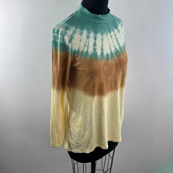 LOGO By Lori Goldstein Top Cotton Green Yellow Tie-Dye Mock Neck Size X-Small XS - Picture 5 of 10